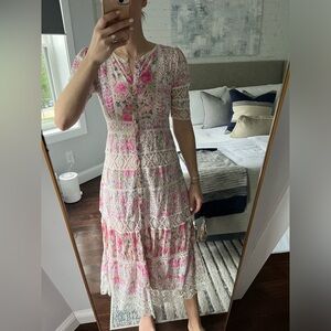 Loveshackfancy 00 xs midi dress with slip - pink green